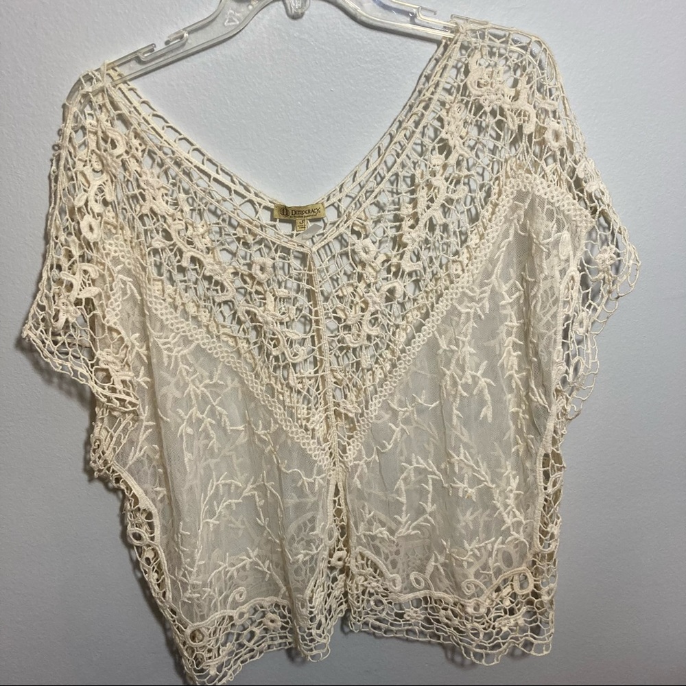 Crochet and Mesh Oversized Cream Top